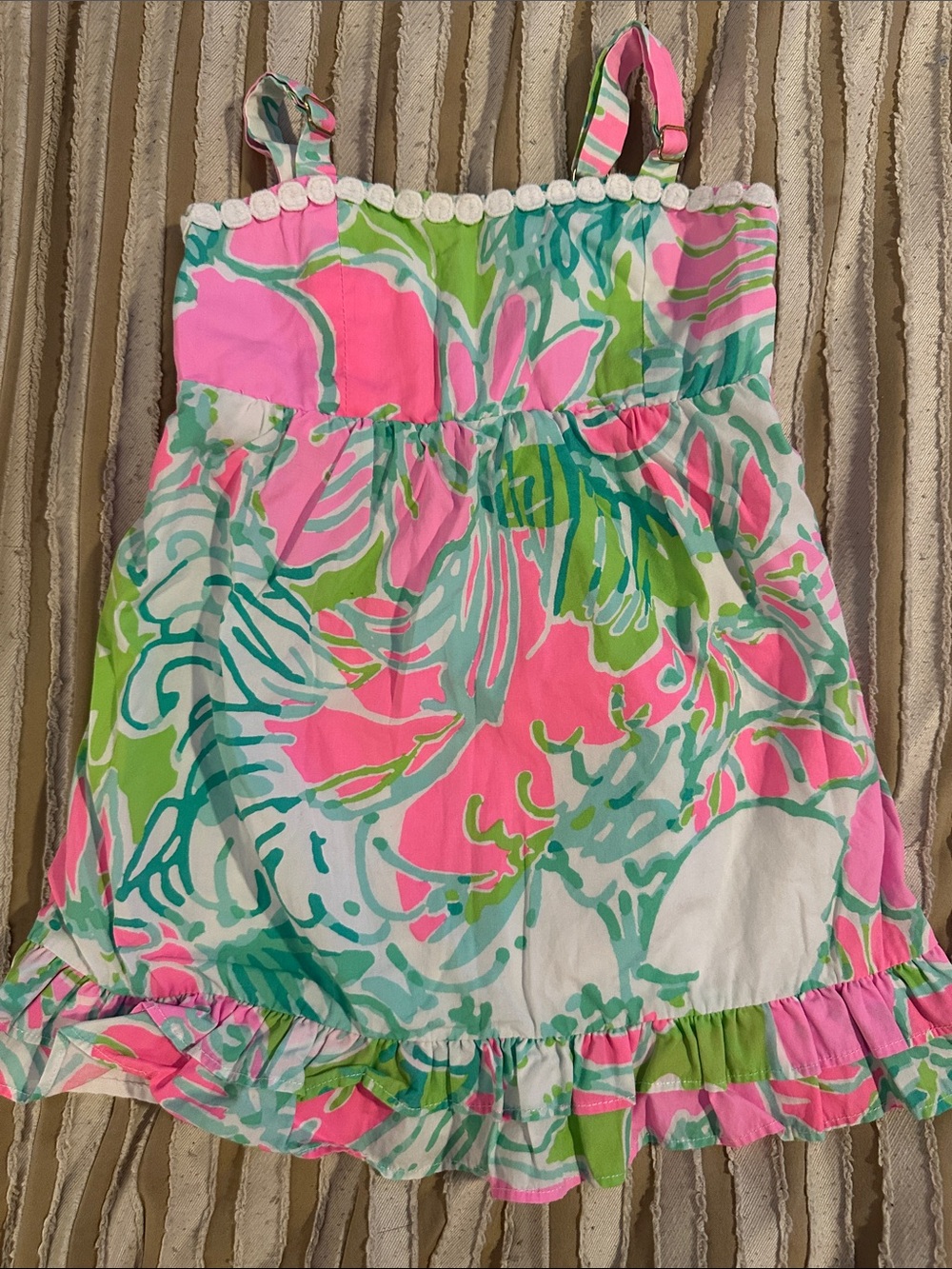 Lilly Pulitzer Pink, Green & White Floral Ruffle Sundress